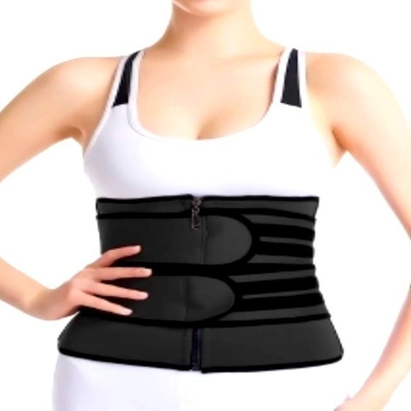 Women Neoprene Black zipper hook and loop closure weight loss body shaper Sz M - Picture 1 of 6